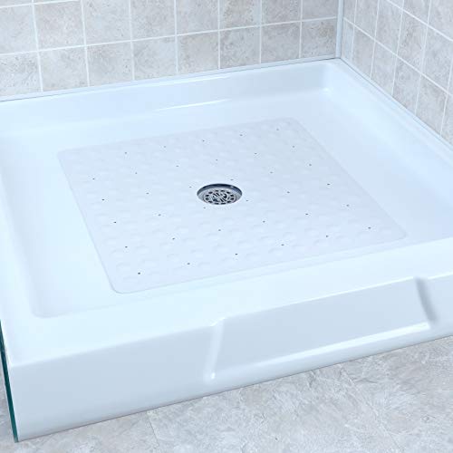 SlipX Solutions White Square Rubber Safety Shower Mat with Microban Antimicrobial Product Protection, Reliable Slip-Resistance in Shower Stalls (21 Inch Sides, Mildew Resistant, 140 Suction Cups)