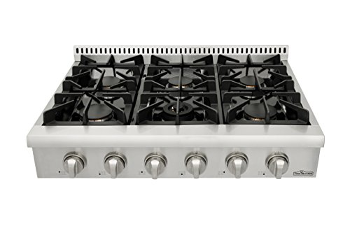 Thorkitchen Pro-Style Gas Rangetop with 6 Sealed Burners  36 - Inch, Stainless Steel HRT3618U