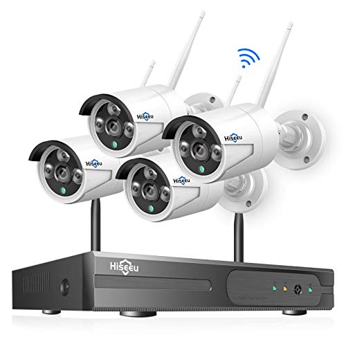 [8CH Expandable] Hiseeu 1080P Wireless Security Camera System with One-Way Audio, 4Pcs Outdoor/Indoor WiFi Surveillance Cameras with HD Video,Night Vision Weatherproof,Motion Detection, No Hard Drive