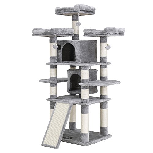 FEANDREA 67' Multi-Level Cat Tree for Large Cats, with Cozy Perches, Stable Cat Tower Cat Condo Pet Play House UPCT18W