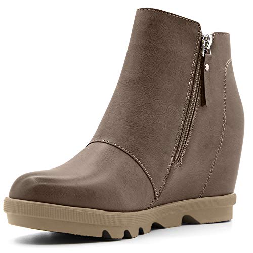 Athlefit Wedge Booties for Women with Heel Womens Booties Ankle Boots Hidden Wedge Boots Brown Size 7