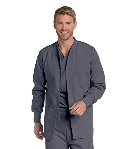 Landau Men's Premium 4-Pocket Classic Fit Warm-Up Medical Scrub Jacket, Steel, X-Large