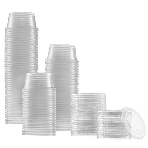 Zeml Portion Cups with Lids (2 Ounces, 100 Pack) | Disposable Plastic Cups for Meal Prep, Portion Control, Salad Dressing, Jello Shots, Slime & Medicine | Premium Small Plastic Condiment Container