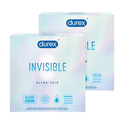 Condoms, Ultra Thin and Ultra Sensitive Lubricated Natural Rubber Latex, Durex Invisible Condoms, 32 Count, Thin Condoms for Men, FSA & HSA Eligible
