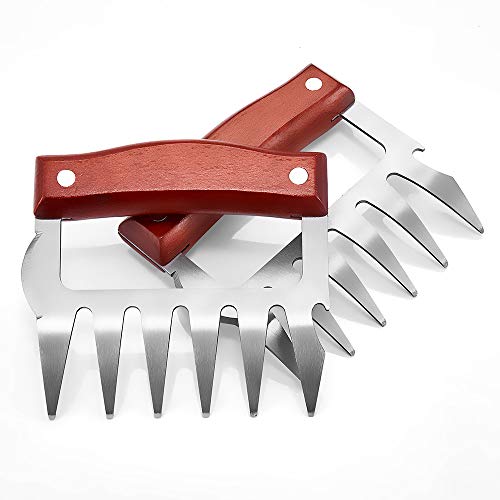 JEANTRIX Meat Claws,Meat Shredder Claws, Heat Resistant Stainless Steel BBQ Meat Claws for Shredding Meat with Wood Handle (Gules)