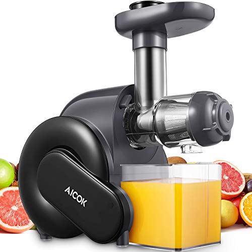 Juicer, Aicok Slow Masticating Juicer with Quiet Motor, Upgrade Filter Juice Machine for High Nutrient Juice, Cold Press Juicer with Recipes, Easy to Clean, Safe Lock, Safe Chute, Reserve Function