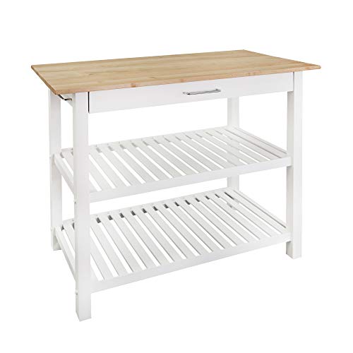 Casual Home Kitchen Island with Solid American Hardwood Top, Natural/White, 40' W (373-91)