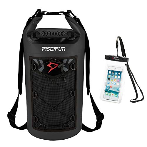 Piscifun Waterproof Dry Bag Backpack 40L Floating Dry Backpack with Waterproof Phone Case for Water Sports - Fishing Boating Kayaking Surfing Rafting Camping Gifts for Men and Women Black