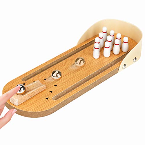 Jhua Mini Bowling Game, Wooden Tabletop Bowling Game Indoor Bowling Set Desktop Bowling Games for Kids, Adults, Toddlers Best Home Bowling Ball Game for Family, Party, School, Travel