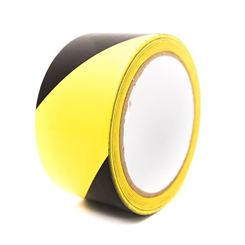 Bertech Safety Warning Floor Tape, Black and Yellow Stripes, 3 Inches Wide x 54 Feet Long, 6.5 Mil Thick, Vinyl Material