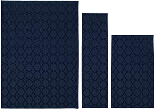 Garland Rug Sparta Area Rug Set, 3-Piece (5'x7', 3'x4', 24'x60'), Navy