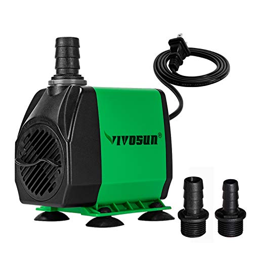 VIVOSUN 800GPH Submersible Pump(3000L/H, 24W), Ultra Quiet Water Pump with 10ft High Lift, Fountain Pump with 5ft Power Cord, 3 Nozzles for Fish Tank, Pond, Aquarium, Statuary, Hydroponics