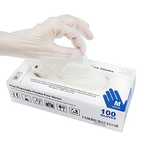 OKIAAS Vinyl Disposable Gloves| Latex and Powder-Free Cleaning Gloves for Food Handling, Lab Work and More | Medium,100 Counts/Box