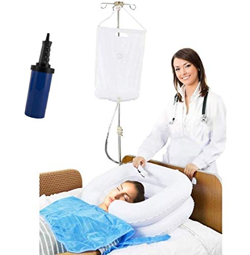 Inflatable Bedside Shampoo Basin kit, Bedside Shower System for Disabled& Elderly Bed Easy, Pregnancy, Bedridden or Post-Surgical Patient, Bed-confined Patient,Overhead Shower with Water Bag(Set of 6)