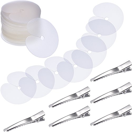 Hicarer 150 Pieces Heat Shield Guards, 6 Pieces Hair Clips, Single Hole, Clear Fusion Glue Protector for Hair Extension Using