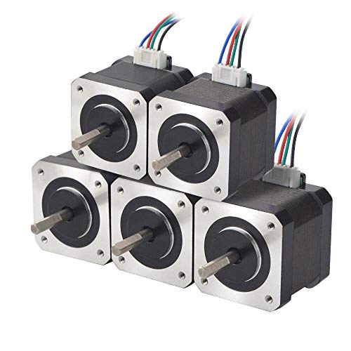 STEPPERONLINE 5PCS Nema 17 Stepper Motor 1.5A 12V 45Ncm (63.74oz.in) 4-Lead 39mm Body W/ 1m Cable and Connector for DIY CNC/ 3D Printer/Extruder