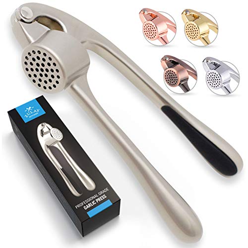 Premium Garlic Press with Soft Easy-Squeeze Ergonomic Handle, Sturdy Design Extracts More Garlic Paste Per Clove, Garlic Crusher for Nuts & Seeds, Professional Garlic Mincer & Ginger Press - by Zulay