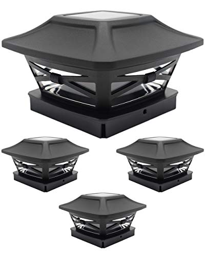 Davinci Renaissance Solar Post Cap Lights - Outdoor Lighting for 4x4 Wooden and Vinyl Posts - Bright Warm White LEDs - Slate Black (4 Pack)