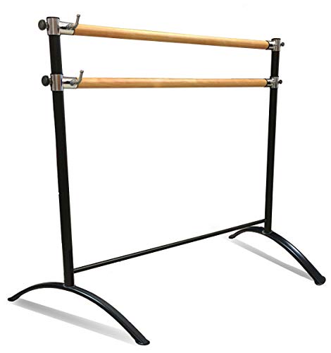 Ballet Barre Portable for Home or Studio, Freestanding Adjustable Bar for Stretch, Balance, Pilates, Dance or Active Workouts, Single or Double Bar, Kids and Adults (Curved Double Bar 4FT)