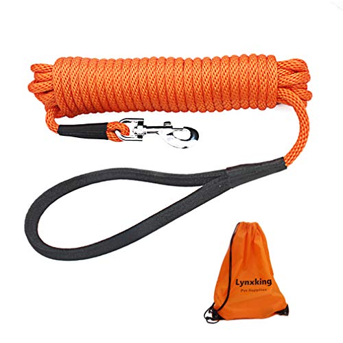 lynxking Check Cord Long Dog Training Leash Tracking Line Heavy Duty Puppy Braided Rope Lead for Small Medium Large Dogs (15 feet x 3/8 in, Orange)