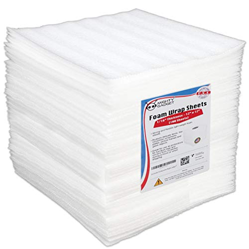 100 Pack Mighty Gadget (R) 12' X 12' X 1/16' Moving Supplies Packing Foam Sheets (White)