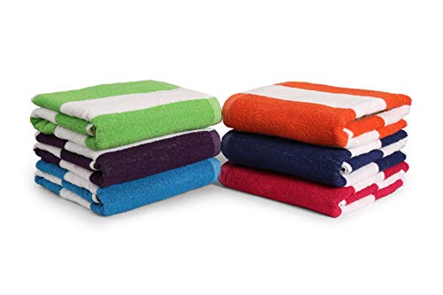 100% Cotton Bath Towel, Pack of 6, Cabana Stripe Beach Towel, Large Pool Towels (30' x 60”), Highly Absorbent, Light Weight, Soft and Quick Dry Swim Towels, for Parties, Guests