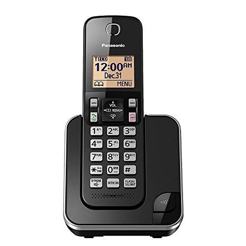 Panasonic Expandable Cordless Phone System with Amber Backlit Display and Call Block – 1 Handsets – KX-TGC350B (Black)