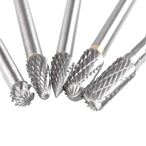 Tungsten Carbide Burr Set of 5, STARVAST Double Cut Rotary Burr Set with 10mm Head Size and 1/4 Shank Die Grinder Bits Rotary Files for Metal Carving, Polishing, Engraving, Drilling