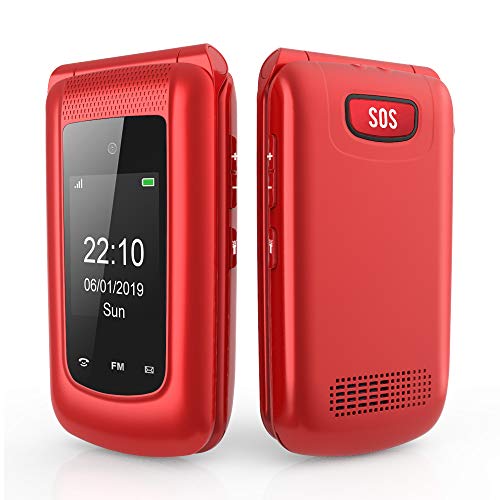 Unlocked 3G Senior Flip Cell Phone - Uleway Dual SIM Card Big Button Easy-to-Use Mobile Phone for Elderly (Red)