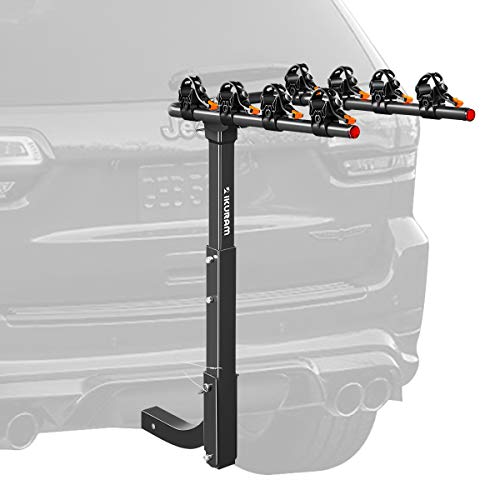 IKURAM 4 Bike Rack Bicycle Carrier Racks Hitch Mount Double Foldable Rack for Cars, Trucks, SUV's and minivans with a 2' Hitch Receiver