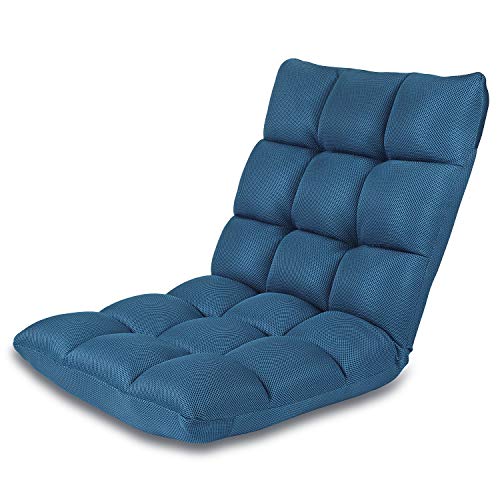 Floor Chair Adjustable NNEWVANTE 5 Angles Padded Floor Seating Back Support Floor Seat Recliner Fold Flat for Meditation, Reading, Watching, Video-Gaming, Adult Kid, Nave Blue