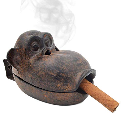 Cigar Ashtrays Outdoor for Patio, Home Office Countertop Decor Ash Holder Large Ash Tray, Cast Iron Funny Monkey, Best Gift for Smoker