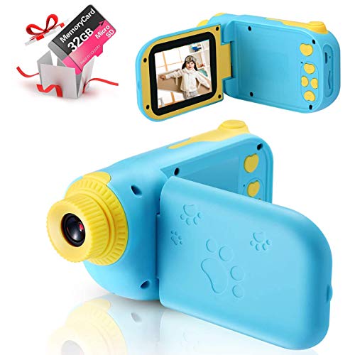 ishantech Kids Digital Video Camera Toys for 3-10 Years Old Girls 1080P 2.4 inch IPS Screen Camera for Age 3 4 5 6 7 8 9 Yeas Old Toddler Kids Girls Best Birthday Gift Toys with 32G SD Card (Blue1)