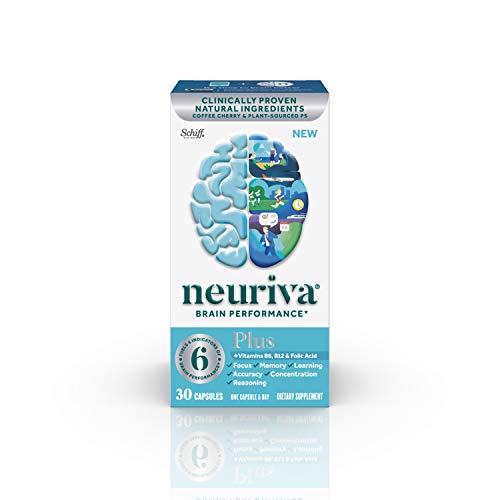 Brain Support Supplement - NEURIVA Plus (30 count in a bottle), Plus B6, B12 & Folic Acid, Supports 6 Indicators Of Brain Performance: Focus, Memory, Learning, Accuracy, Concentration & Reasoning