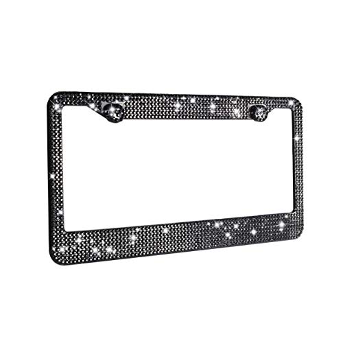 H C Hippo Creation 1 Pack Handcrafted Black Crystal Premium Stainless Steel Bling License Plate Frame