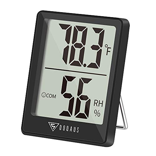 DOQAUS Digital Hygrometer Indoor Thermometer, Humidity Meters, Room Thermometer and Humidity Gauge with Accurate Temperature Humidity Monitor Meter for Home, Office, Greenhouse, Mini Hygrometer-Black