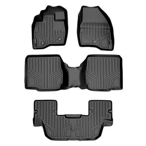 MAXLINER Floor Mats 3 Row Liner Set Black for 2017-2018 Ford Explorer with 2nd Row Center Console