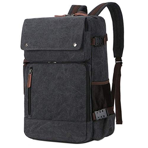 BAOSHA BC-08 3-in-1 Multifunction Men's Briefcase Rucksack Messenger Bag Convertible Vintage Canvas Laptop Backpack 15.6 inch Laptop Bags Handbag Travel Hiking Rucksack (Black)