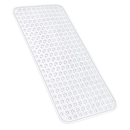YINENN Bath Tub Shower Mat 35x15.5 Inch Non-Slip and Phthalate Latex Free,Bathtub Mat with Suction Cups,Machine Washable XL Size Bathroom Mats with Drain Holes (Clear)