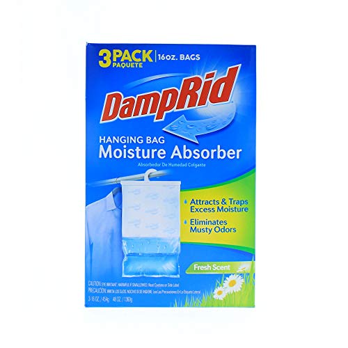 DampRid Fresh Scent Hanging Bag Absorber for Closets Traps Excess Moisture for Fresher, Cleaner Air, 3 Pack (16 oz. ea.)