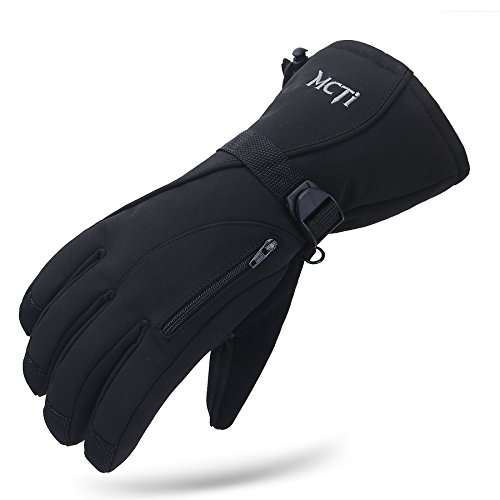 MCTi Waterproof Mens Ski Gloves Winter Warm 3M Thinsulate Snowboard Snowmobile Cold Weather Gloves Black X-Large
