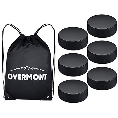 Overmont Ice Hockey Pucks Practice Hockey Pucks Sports Fan Hockey Pucks Ice Hockey Balls with Gym Drawstring Bag 6 PCS