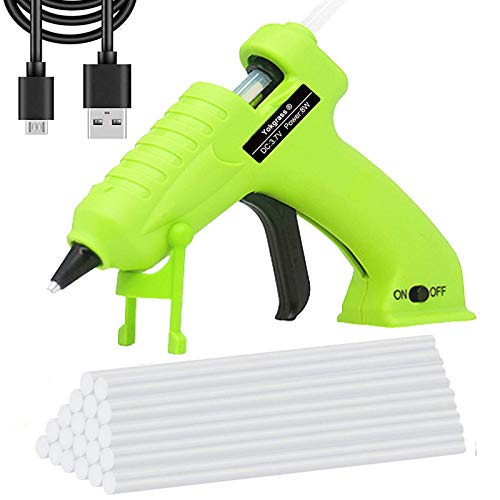 Cordless Hot Glue Gun, Yokgrass USB Rechargeable Anti-Drip Portable Mini Melt Glue Gun Kit with 20pcs Glue Sticks for DIY Crafts, School Projects and Fast Home Repairs(Green)