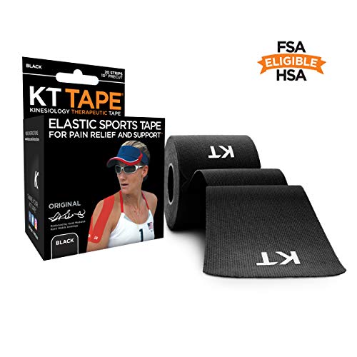 KT Tape Original Cotton Elastic Kinesiology Therapeutic Athletic Tape, 20 Precut 10 inch Strips, Black, Latex Free, Breathable, Pro & Olympic Choice (KTT-AW-Black)