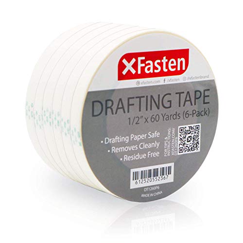 XFasten Artisan Grade Drafting Tape, 1/2 Inches x 60 Yards, Pack of 6 for Drafting and Arts & Crafts