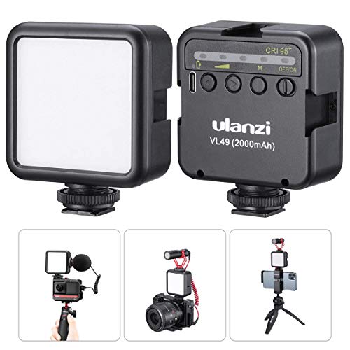 VL49 On Camera Vlog Pocket Video Light, CRI 95+ Handy Rechargeable LED Fill Light, with 3 Cold Shoe Port, 2000mAh USB-C Rechargeable Mini Lighting Video Shooting Youtuber Livestreaming Accessories