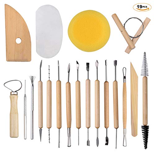 EuTengHao 19Pcs Pottery Tools Clay Sculpting Carving Tool Set Contains Most Essential Wooden Clay Tools for Potters