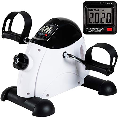 Under Desk Bike Pedal Exerciser - TABEKE Mini Exercise Bike for Arm/Leg Exercise, Mini Exercise Peddler with LCD Display (Battery Not Included)