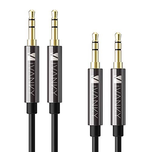 iVANKY Aux Cable 4ft [Hi-Fi Sound, 2-Pack], 3.5mm Auxiliary Audio Cable Input Adapter, Male to Male Aux Cord for Car Stereo, iPhone, iPod, iPad, Headphone Lead for Sony, Beats, etc - Black