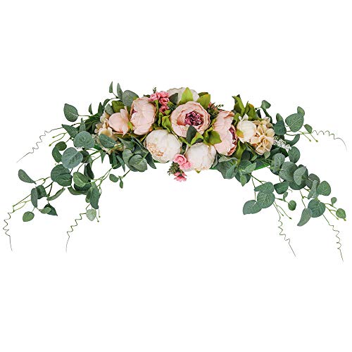 HiiARug Artificial Peony Flower Swag, 31 Inch Decorative Swag with Fake Peonies Hydrangeas Eucalyptus Leaves for Home Room Garden Lintel Wedding Arch Party Decor (Pink, 31')